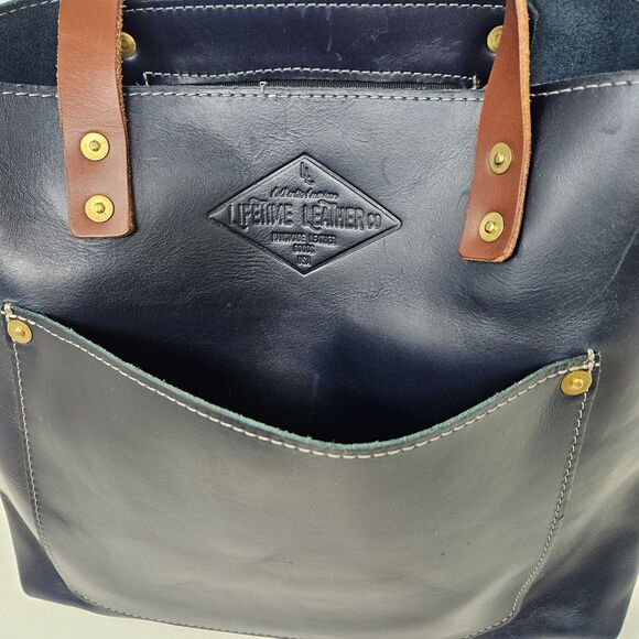 LIFETIME LEATHER Lifetime Tote Bag Navy Blue Minimalist Hand Crafted Durable - Picture 2 of 11